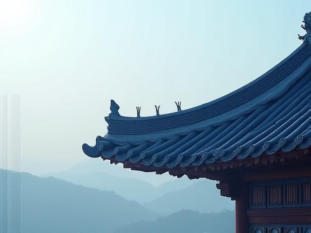 한국 전통 건축물의 우아한 처마선과 현대적인 배경